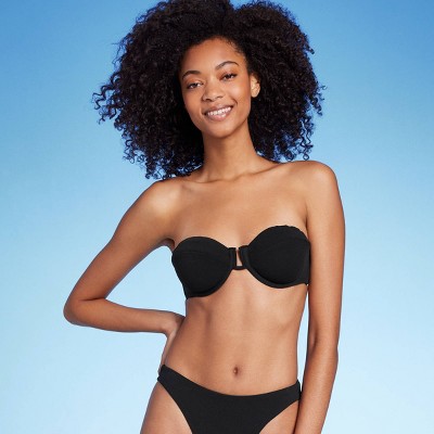 Women's Ribbed Longline V-wire Bikini Top - Shade & Shore™ Black