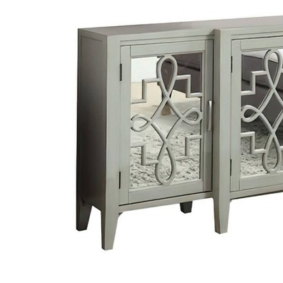 Antique Gray Mirrored Wood Console Table with Storage