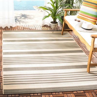 Gray and Bone Striped Indoor/Outdoor Area Rug, 4' x 5'7"