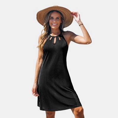 Women's Halter Neck Keyhole Cutouts Beach Cover-Up Dress - Cupshe