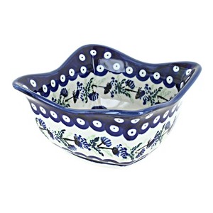 Blue Rose Polish Pottery 1931 Zaklady Medium Square Scallop Bowl - 1 of 1