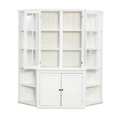 VYNXARIA 69.25"W*75.25" Tall Display Cabinet with 2 Triangle Bookshelves,Retro Style Wall Unit with Glass Doors for Living Room,Office,White