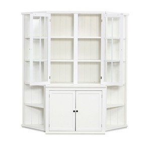 VYNXARIA 69.25"W*75.25" Tall Display Cabinet with 2 Triangle Bookshelves,Retro Style Wall Unit with Glass Doors for Living Room,Office,White - 1 of 4