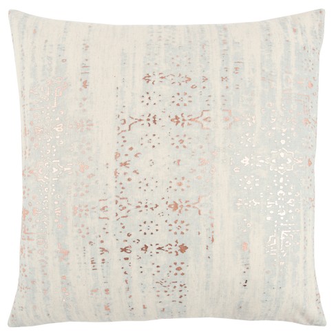 Abstract Striped and Geometric Throw Pillow White/Copper - Rizzy Home: Indoor Canvas Cotton, Zipper Closure - image 1 of 4