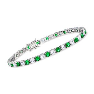 Ross-Simons 4.35 ct. t.w. Simulated Emerald and 4.35 ct. t.w. CZ Tennis Bracelet in Sterling Silver - 1 of 3