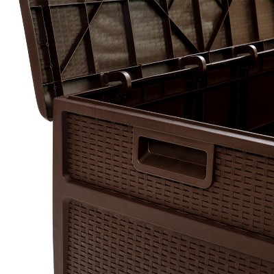Brown 120 Gallon Lockable Plastic Deck Storage Box