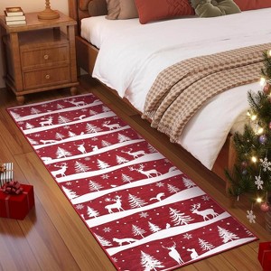 2x6 Runner Rug,Christmas Rugs with Xmas Tree Reindeer Snowflake for Holiday Decor - 1 of 4