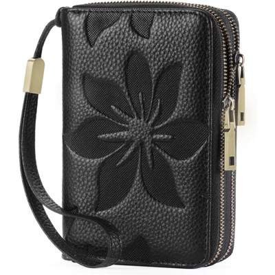 FATMOON Women’s Wallet - RFID Blocking Leather Wallet with Removable Wristlet Strap - Double Zip Card Holder for Everyday Use & Travel