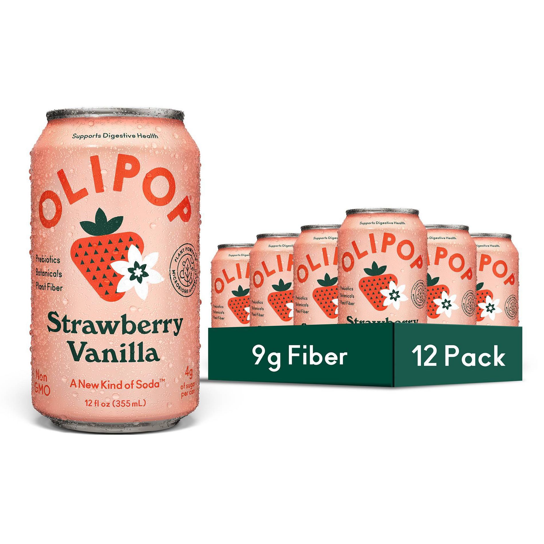 OLIPOP 9g Fiber Prebiotic Soda Strawberry Vanilla - 12pk/ 12 fl oz Cans