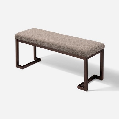 Isometric view of long bench with upholstered seat