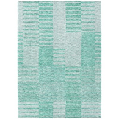Teal Blue Aqua And Ivory Striped Washable Indoor Outdoor Area Rug