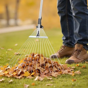 Leaf Rake 15 Metal Tines, Adjustable Garden Rake for Lawns w/7.5-22.4 ...