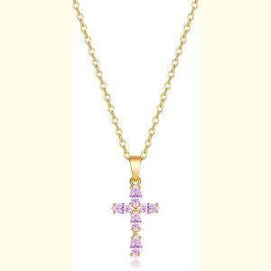 14K Gold Plated Cubic Zirconia Cross Necklace for Women Birthstone Dainty Jewelry Gift - 1 of 4