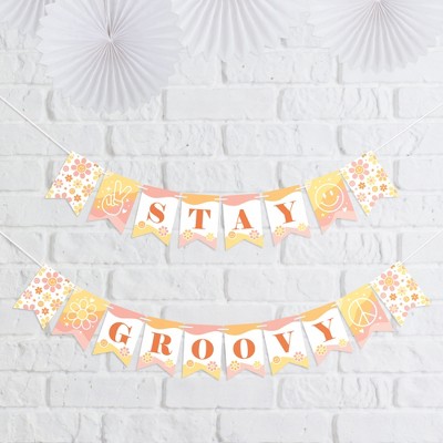 Big Dot of Happiness Stay Groovy - Boho Hippie Party Mini Pennant Banner - Stay Groovy