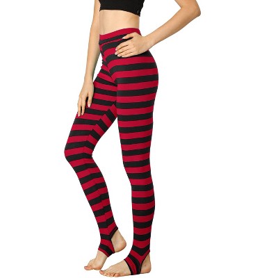 Allegra K Women's Printed High Waist Elastic Waistband Yoga Stirrup Pants  Red Black-stripe Large : Target