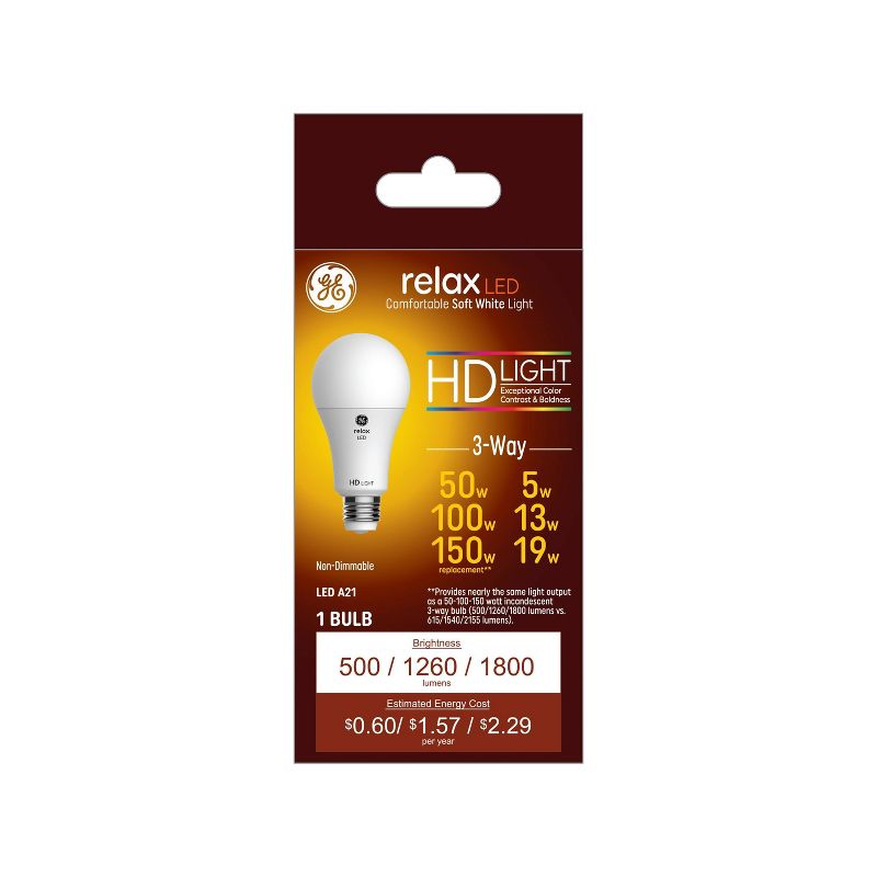 GE Relax LED 3-Way HD Light Bulb Soft White, 4 of 7