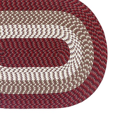 Burgundy Stripe 4' x 6' Oval Braided Reversible Synthetic Rug