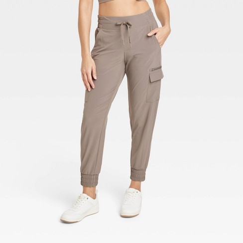 Women's Flex Woven Mid-Rise Cargo Joggers - All In Motion™ Taupe XS