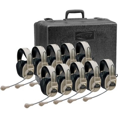 Califone 3066AV-10 Deluxe Over-Ear Stereo Headsets with Gooseneck Microphone, Dual 3.5mm Plug, Beige, 10 Pk with Case