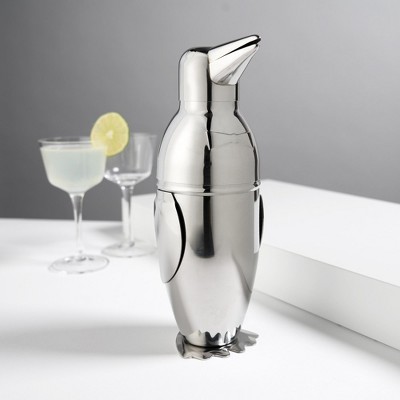 Penguin Shaped Stainless Steel Cocktail Shaker with Strainer, 17 oz