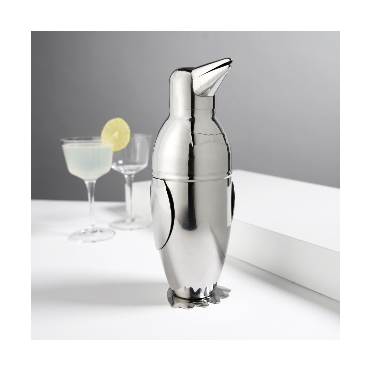 Viski Penguin Cocktail Shaker with Built-in Strainer & Jigger Cap, Stainless Steel Drink Shaker Bottle, Home Bar Essentials, Wedding Gifts, 17 oz - thumbnail 5