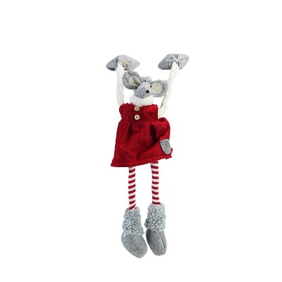 Northlight 20" Red and Gray Merry Mouse Hanging Mantle Christmas Decor