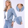 INSPIRE CHIC Women's Denim Collarless Long Sleeve Pockets Open Front Crop Jean Jackets - 2 of 4