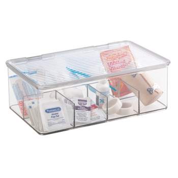 mDesign Plastic Divided First Aid Storage Box Kit with Hinge Lid