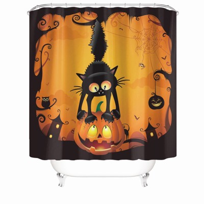 Cat Playing With Pumpkin Shower Curtains for Bathroom Waterproof Fabric Bath Curtain Durable Soft Stylish Bathroom Decor 72x72 Inch