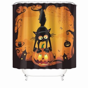 Cat Playing With Pumpkin Shower Curtains for Bathroom Waterproof Fabric Bath Curtain Durable Soft Stylish Bathroom Decor 72x72 Inch - 1 of 1