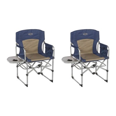 Kamp-Rite Compact Directors Outdoor Supportive Folding Chair for Camping or Tailgating with Side Table and Cup Holder, Navy (2 Pack)