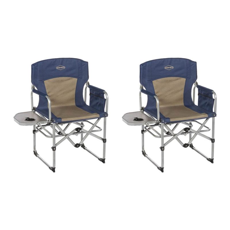 Kamp-Rite Compact Directors Outdoor Supportive Folding Chair for Camping or Tailgating with Side Table and Cup Holder, Navy (2 Pack), 1 of 7