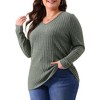 Agnes Orinda Women's Plus Size V-Neck Long Sleeve Basic Ribbed Pitted Brushed Casual Tunic Blouses - 2 of 4