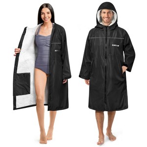 SUN CUBE Swim Parka Men Women, Unisex Hooded Changing Robe with Faux Shearling Fleece Lining for Swimming, Surfing, Water Sports - 1 of 4