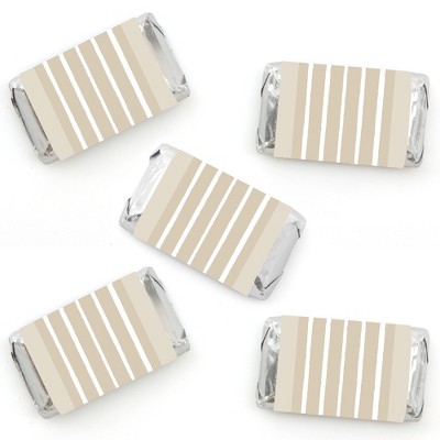 Big Dot of Happiness Tan Stripes - Mini Candy Bar Wrapper Stickers - Simple Party Small Favors - 40 Count