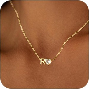 Dainty Heart Initial Necklace 14K Gold Plated A-Z Letter Pendant - 1 of 4