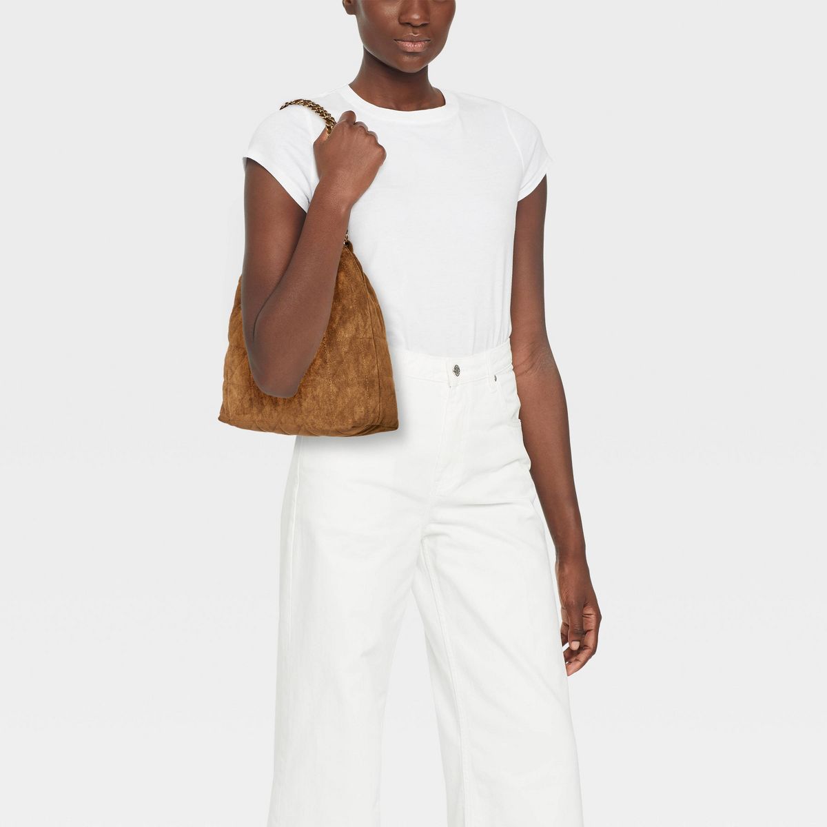 Faux Suede Quilted Gathered Tote Bag - A New Day™ - thumbnail 2
