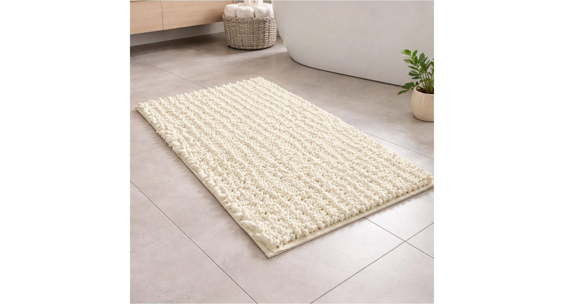 Home Mart Goods Cream Soft Cozy Plush Chenille Bath Mat Bathroom Rug - 24"x16"