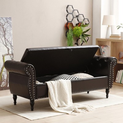 NicBex Modern 63" Storage Bench Leather Accent Stools with Rolling Arms and Nailhead Trims for Bedroom and Entryway