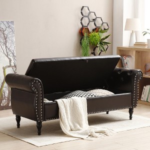 NicBex Modern 63" Storage Bench Leather Accent Stools with Rolling Arms and Nailhead Trims for Bedroom and Entryway - 1 of 4