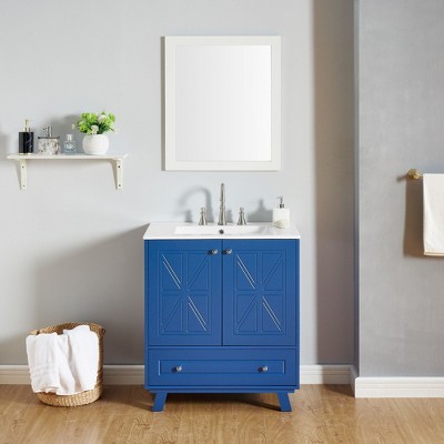 NicBex Bathroom Vanity with Sink,Multi-Functional Bathroom Sink Vanity with Drawer and Soft Close Doors,30" Bathroom Sink Cabinet for Bathroom,Blue