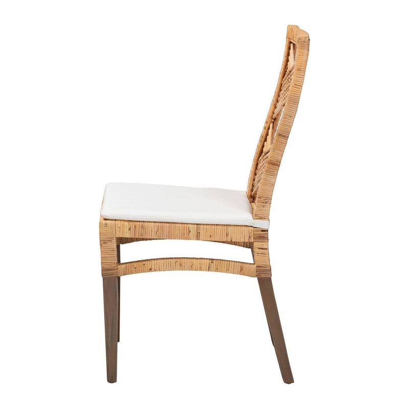 2pc PoltakRattan Dining Chair Set Brown - bali & pari: Mahogany Frame, Upholstered Cushion, Bohemian Style, 5 of 12
