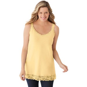 Woman Within Plus Size Lace-Trim V-Neck Tank - 1 of 4