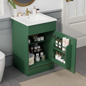 Lyngins 18" Freestanding Bathroom Vanity with Ceramic Sink, Vanity Cabinet with Door Shelf & Adjustable Shelf, Bathroom Storage Cabinet - 1 of 4