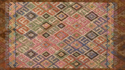 Multicolor Geometric Tufted Wool Area Rug with Fringe