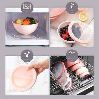 Pink Ombre 12-Piece Plastic Mixing Bowl Set with Lids