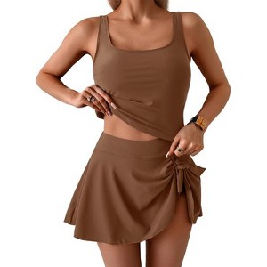 Eomenie Tankini Swimsuit for Women Tummy Control Two Piece Bathing Suit High Waisted Tank Top with Swim Skirt - 1 of 3