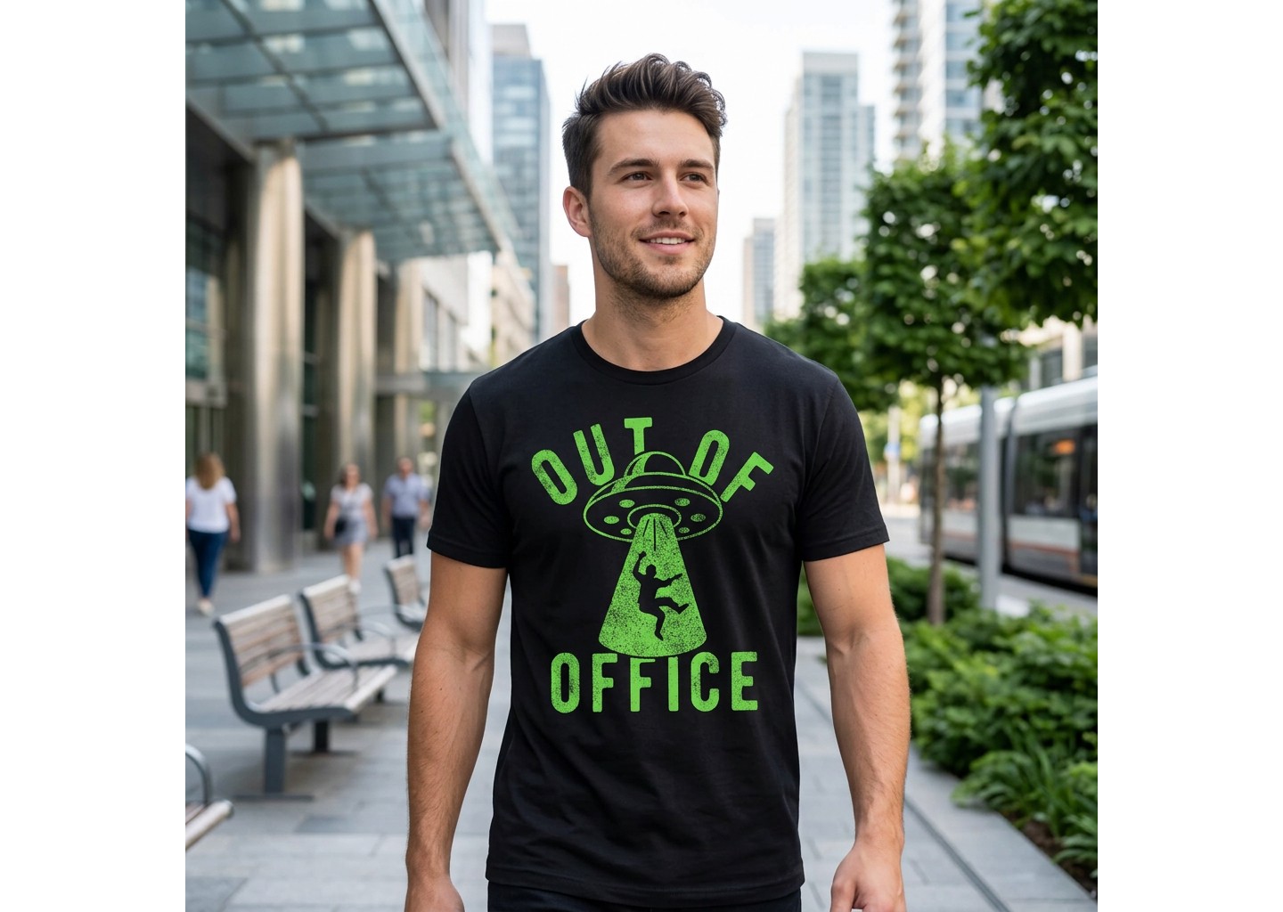 Мужская футболка Crazy Dog T-Shirts, Inc. Funny T Shirts Out Of Office UFO Sarcastic Alien Graphic Tee for Men - Crazy Dog T Shirt For the Office Black, цвет: Чёрный — фото 3