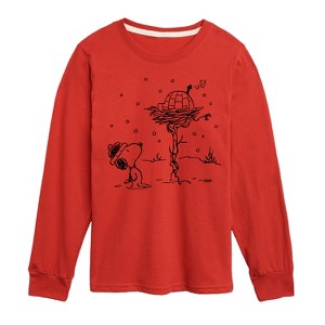 Boys' - Peanuts - Snoopy Woodstock Igloo Long Sleeve Graphic T-Shirt - 1 of 4