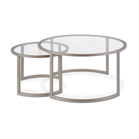 Metal Two Tier Glass Top Nickel And Gray Coffee Table - Henn&hart : Target